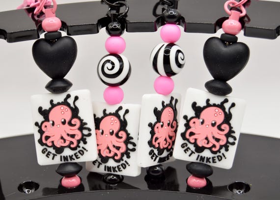 Get Inked Keychain, squid, soft beads, color choice