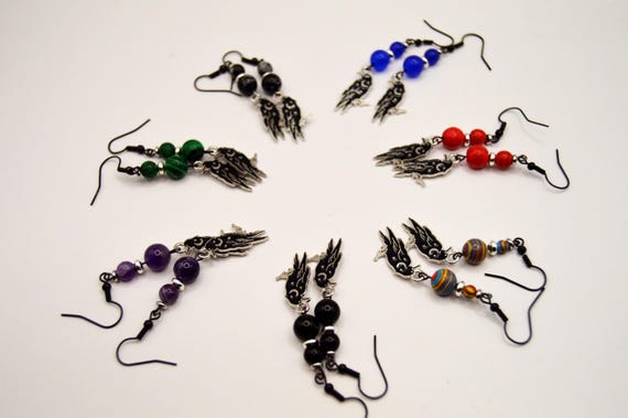 Dazzling Celestial Raven or Crow earrings featuring different gemstones.