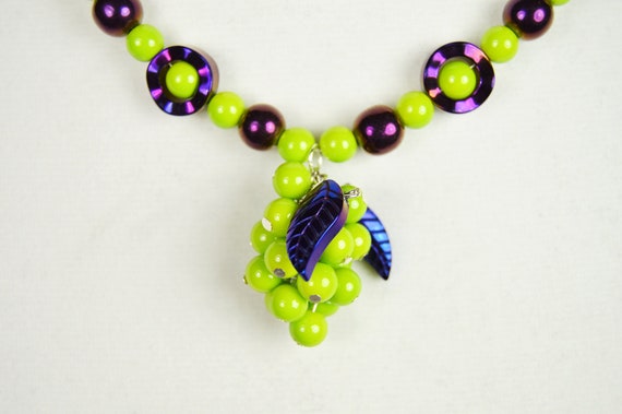 Green Grapes Necklace, Hematite, Purple, Wine, Wine Tasting, Jewelry, Vineyard