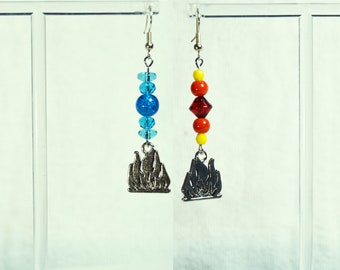 Red or blue flame earrings. Fire | Camping | Swing | Fun