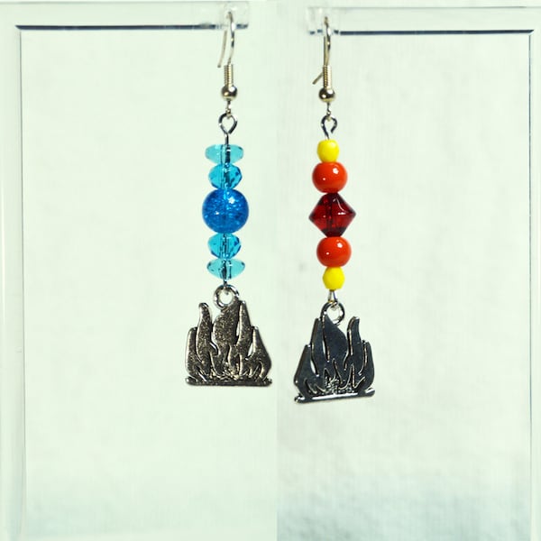 Red or blue flame earrings. Fire | Camping | Swing | Fun