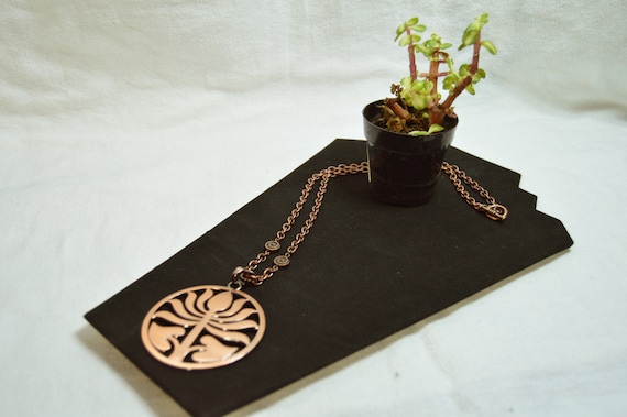 Rose brass Lotus necklace, Zen, Plant, India, Sacred, Water lily, Egyptian, 26 inch