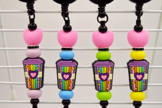 Pink Heart Coffee Cup Badge Holder Reel
