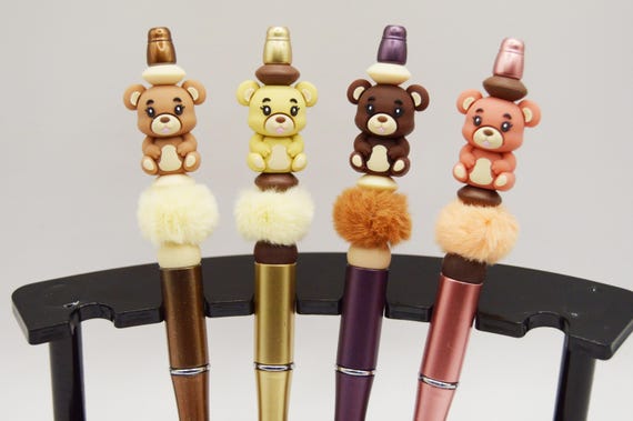 Fluffy Teddy Bear Pens, soft, furry, matching, gift bags, gold, bronze, rose gold, group gift