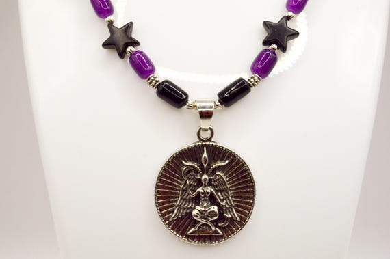 Baphomet Leviathan Double sided necklace, black, purple, silver, gift for anyone, Temple