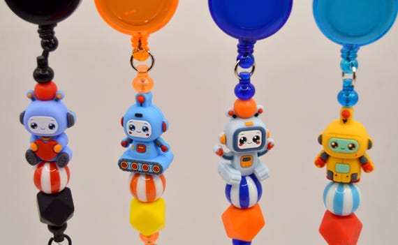 Fun Robot Reel Badges, Children's ward, medical, Office, gift, funny, cute