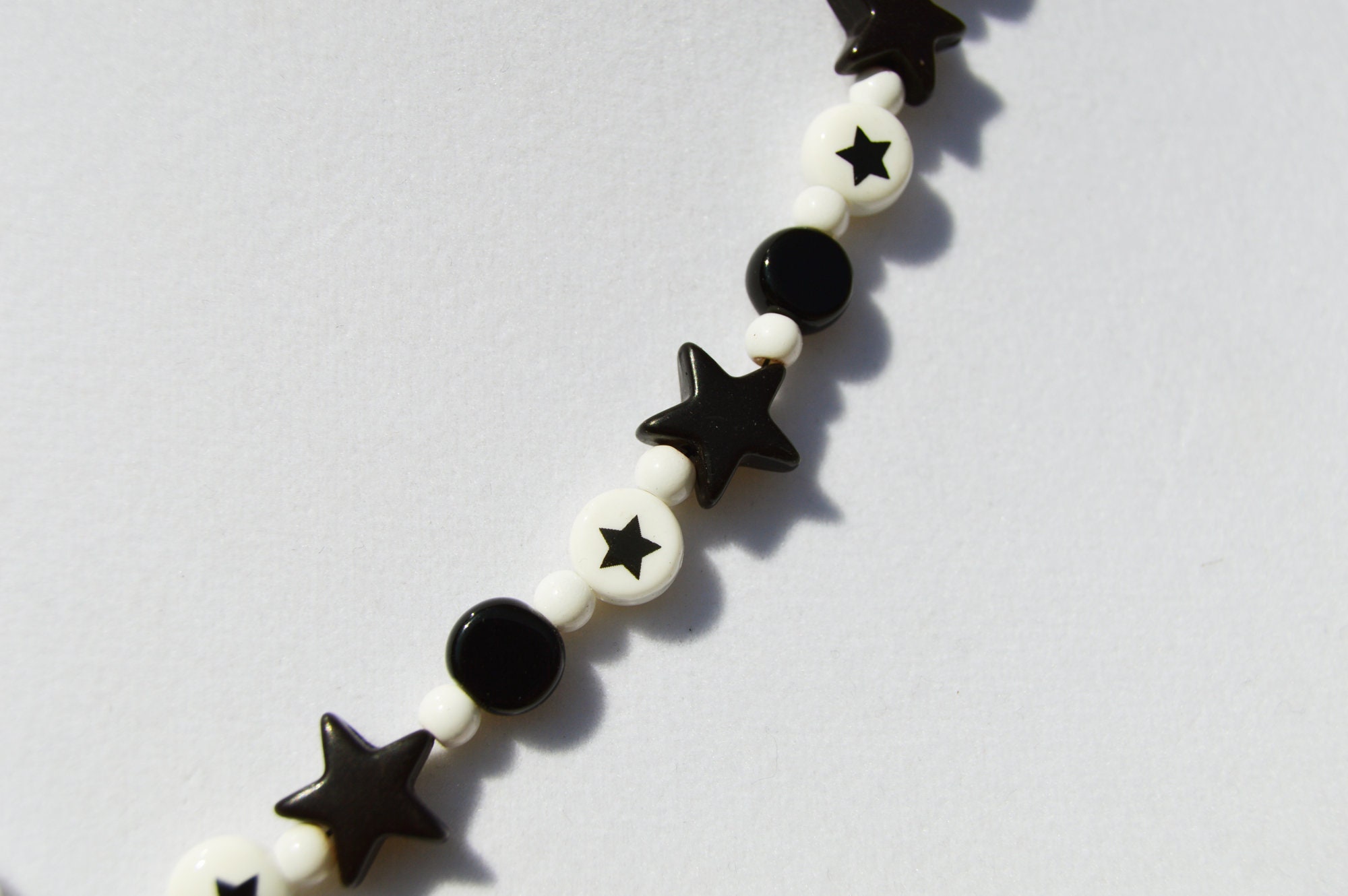 Black And White Large Swirl Hypnotic Necklace With Stars Trippy Artsy