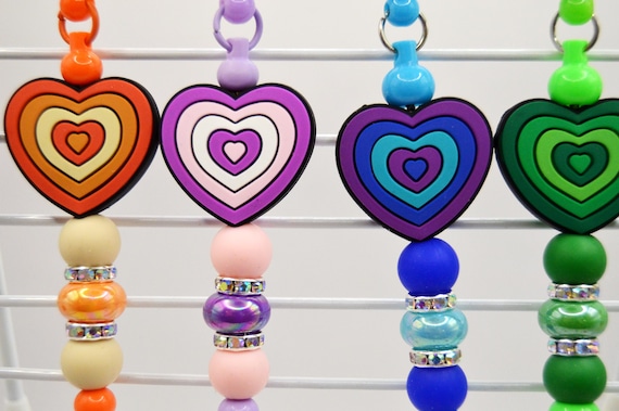 Heart Badge Reel Holder: Colorful Silicone Beads & Rhinestones