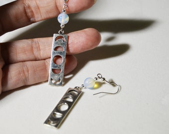 Silver moon lunar phases earrings. Space | Night | Moon | Dangle | Jewelry | Celestial