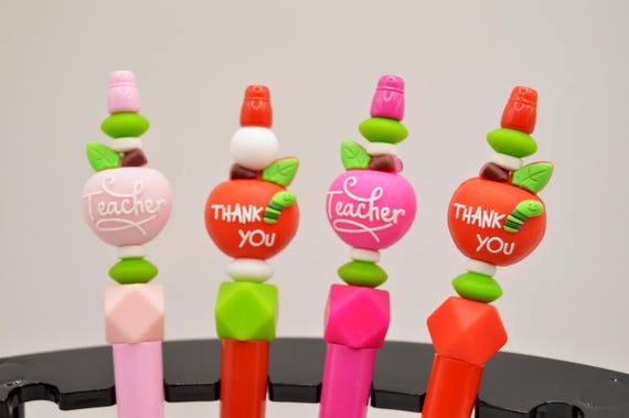 Teacher, Thank you, Apple Pen, Favorite teacher, gift, cute, refillable, soft, 3D beads