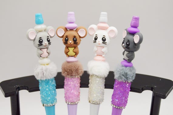 Adorable and Fluffy Mouse Pens, gift bags, office, soft beads, fur, glam, friends, Birthday party