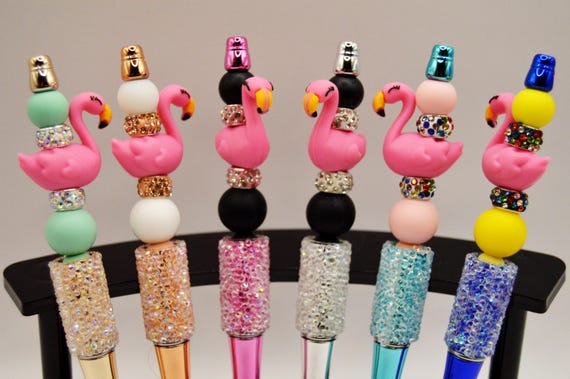 Pink Flamingo Pens, Assorted colors, Bling, refillable