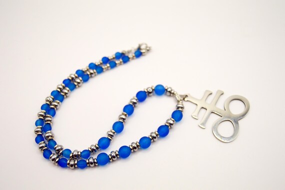 Stainless steel, Leviathan Cross Necklace, Tranquil, Temple, Blue, silver, beaded