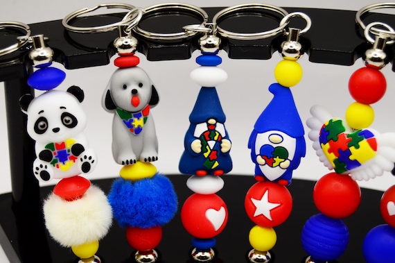 Autism awareness keychain, Spectrum, Panda, Elephant, Dog, Hart, Gnome
