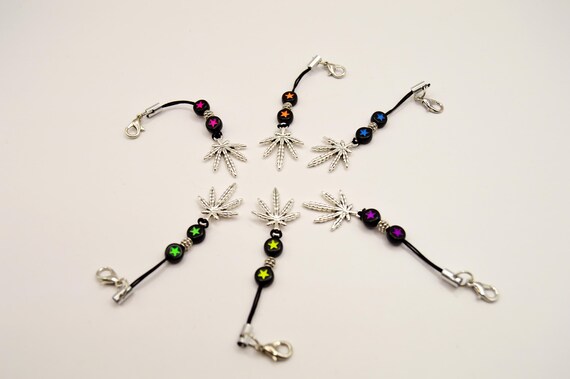 Cannabis Leaf Phone Charm with Stars, Dust Plug