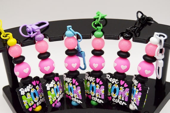 Best mom ever Key Chain, Mothers Day Gift, Birthday, Flowers, Soft beads, Purse hanger