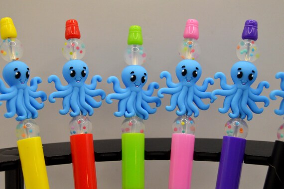 Blue Octopus Pens, vibrant colors, soft silicone beads
