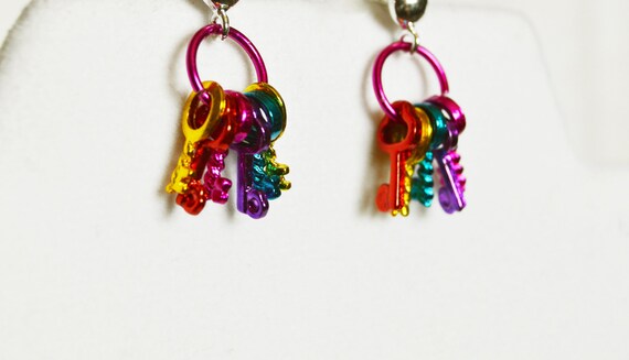 Rainbow keys earrings, Bright, Rainbow, Fun, LGBTQ, Shiny