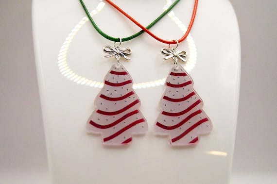 Christmas Cake tree necklace in red or green