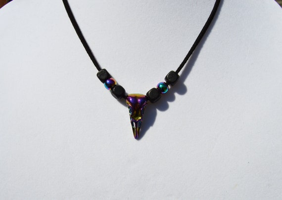 Electroplated Bird Skull Necklace, Moon knight, Gothic, Raven, Crow, Bird
