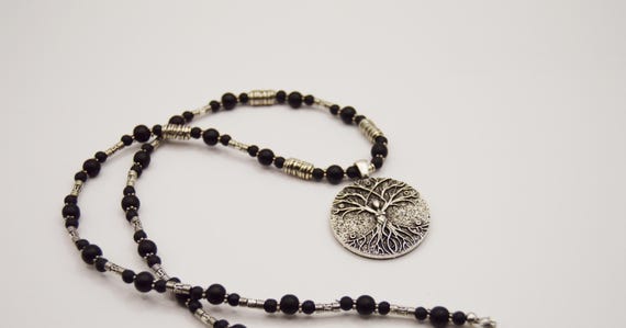 Dark Tree Woman Necklace, double sided, Gothic, Nature, Earth, Feminine, Black and Silver