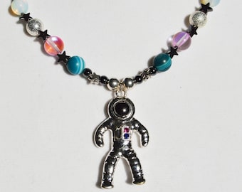 Astronaut Space Necklace Set/Silver/Multicolor