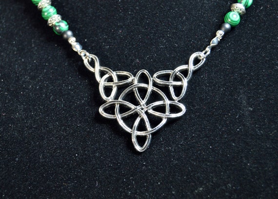 Silver Celtic necklace and earrings set, Malachite, Green, Silver, Jewelry, Gift for anyone
