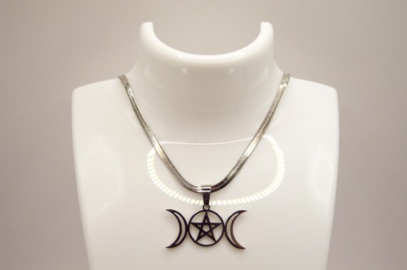 Triple Moon Goddess Necklace: Stainless Steel Wiccan Jewelry