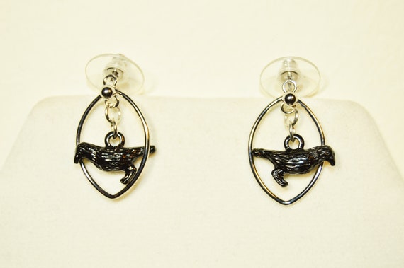 Black Raven Dangle Earrings, Halloween, Gothic, Sandman, Poe, Crow