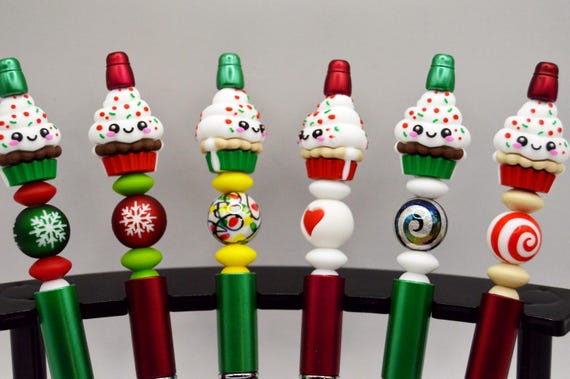 Holiday Cupcake Pens, festive, green and red, kawaii