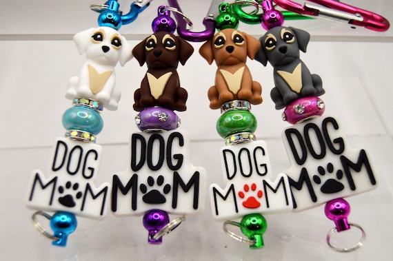 Dog Mom Key Chains with Puppy feature and rhinestones