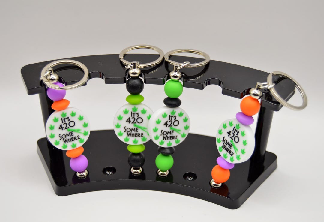 It's 420 Somewhere Keychain, Soft Silicone, Glitter Beads, Clock ...