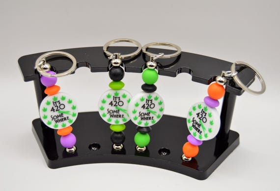 It's 420 Somewhere Keychain, soft silicone, Glitter beads, Clock, Smoker, Choice of color