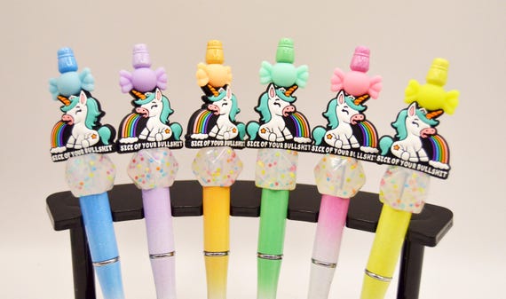 Pretty Unicorn Pens with a special message! Pastels, confetti, refillable
