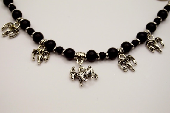 Black and silver, Goat bracelet and earrings set, gothic, Baphomet, farm, nature, earth