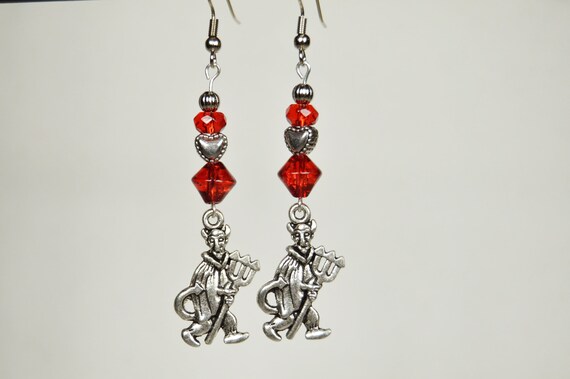 Devil and hearts earrings, Hearts, Love, Valentines day, Goth, Punk, Dangle, Red