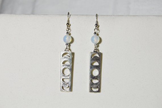 Silver moon lunar phases earrings, Space,  Night, Moon, Dangle, Jewelry, Celestial