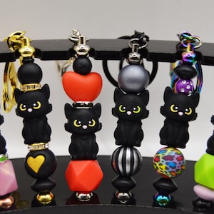 Breloczki z czarnym kotem, z klipsem i kółkiem rozdzielającym