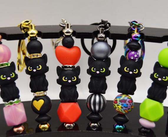 Black Cat Key Chains with Clip and Split Ring