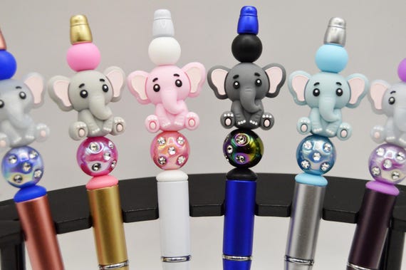 Elegant Elephant Pens, Metallic colors, rhinestones, 2 refills