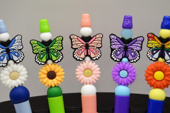 Butterfly and Flower Pens, Colorful, soft beads