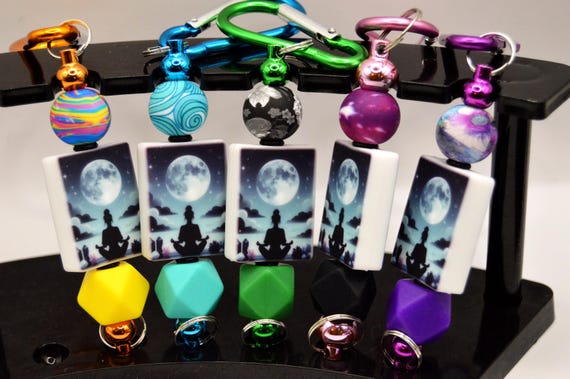 Yoga Key Chain, peaceful, night, forest, moon