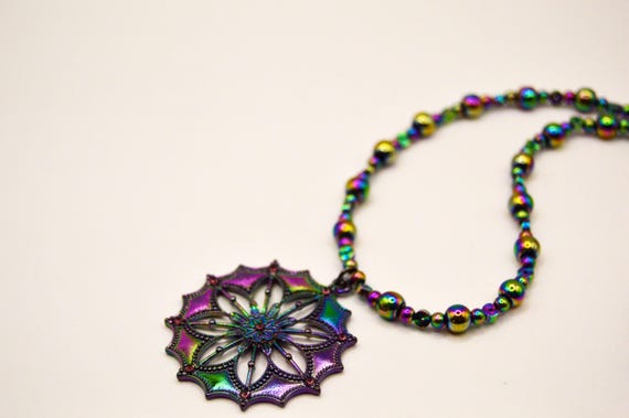 Electroplated Filigree Necklace & Earrings Set: Rainbow Metal Jewelry