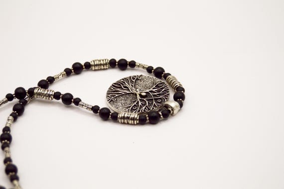Dark Tree Woman Necklace, double sided, Gothic, Nature, Earth, Feminine, Black and Silver