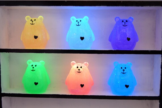 Glow in the Dark, Chubby little bear figurines. UV Resin, teddy bear, Color choice, small gift for anyone