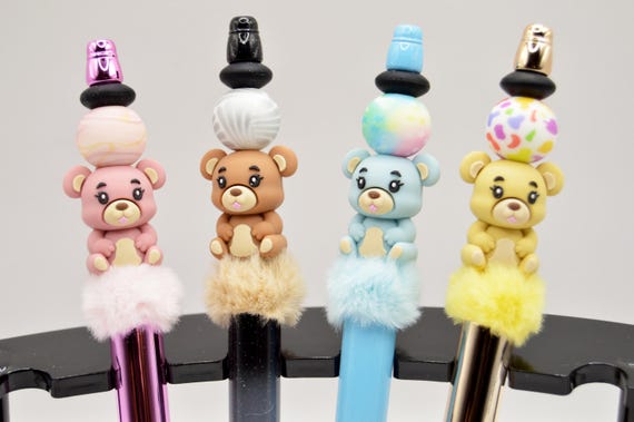Teddy Bear Pen, refills included, great gift, soft beads and furry