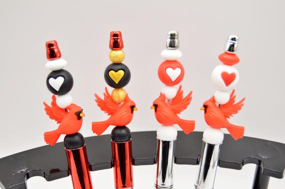 Beautiful Cardinal Pen, beaded pen, bird, black ink, beloved, 2 refills included