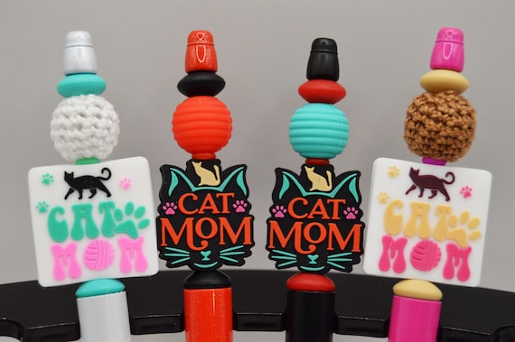 Cat Mom Pens, yarn ball, silicone beads