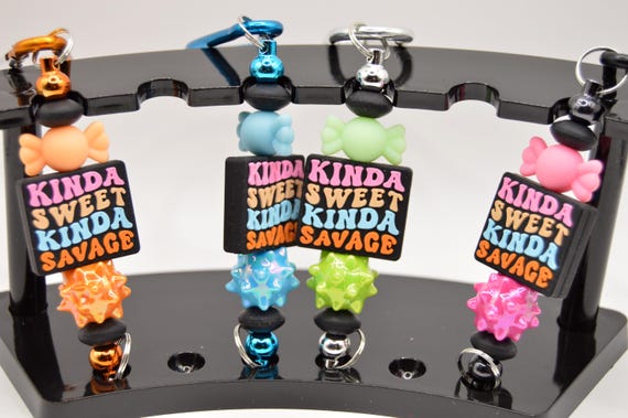 Kinda Sweet Kinda Savage Keychain, Funny, cute, strong woman, sweetheart, candy, spikes