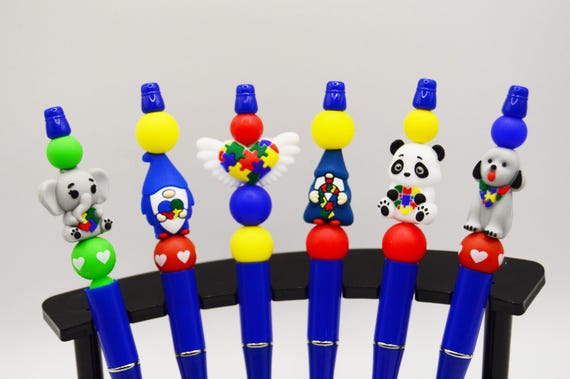 Autism Awareness Pens, Choice of 1, Bear, Elephant, Gnome, Puppy, Hart, Office, Organization, Children